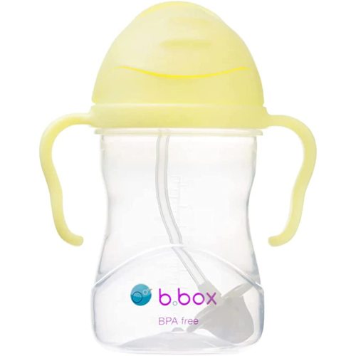 b.box Sippy Cup with Innovative Continuous Flow Weighted Straw Cup, Baby Straw Cup, Drink from any Angle, Easy-Grip Handles, 8oz, 6 months+, Banana Split - Yellow