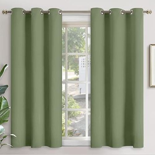 YoungsTex Olive Green Blackout Curtains 40 Inch Length for Kitchen Cafe Window - Short Thermal Insulated Drapes with Grommet Room Darkening for Bedroom Bathroom, 2 Panels, 42 x 40 Inch