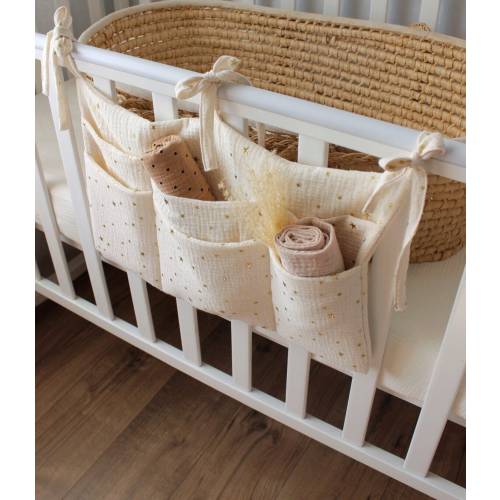 Natural muslin Crib Organizer, Baby Cot Pocket Organizer, Diapers Beige Organizer, Baby Nursery Storage, Hanging Pocket