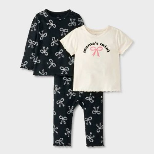 Baby Girls' Bow 3pc Top & Bottom Set - Cat & Jack™ Black/Cream 18M