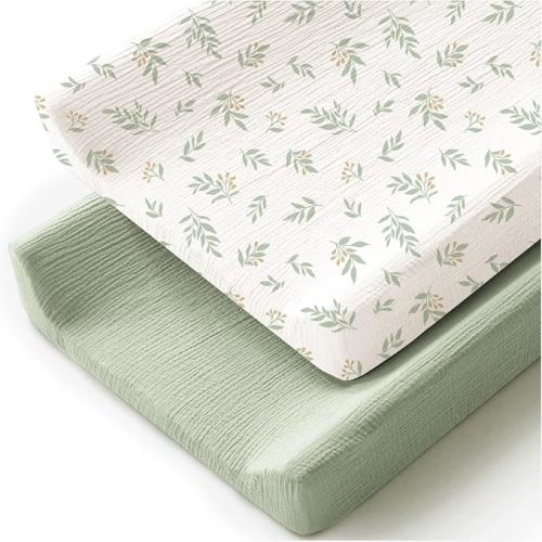 MairMore Changing Pad Cover for Neutral Baby Muslin Soft Cotton Diaper Changing Table Pad Cover Changing Pad Sheets for Girls and Boys - 2 Pack(Green)