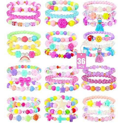 PinkSheep Bracelets for Girls Jewelry: 36 Pcs Kids Bracelets, Kids Jewelry Age 3 4 5 6 7 Princess Girl Bracelets Party Favors Christmas Gift