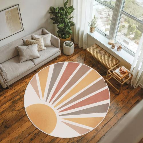 Sun Round Rug, Abstract Sun Carpet, Sunrise Boho Rug, Boho Sun Logo Rug, Mid-Century Round Rug, Mid-Century Abstract Rug, Bohemian Round Rug