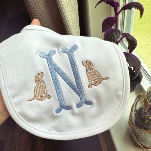 Boutique Baby Bib Lab Dogs | Embroidered Bib | Baby Girl Bib | Baby Boy Bib | Monogram Bib | Initial Bib | Toddler Bib