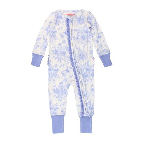 RuffleButts SoftSnooze™ Viscose from Bamboo Baby Girls Ruffle One Piece Convertible Pajamas