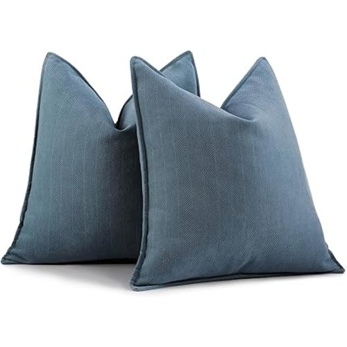 ZWJD Dusty Blue Pillow Covers 24x24 Set of 2 Chenille Pillow Covers with Elegant Design Soft and Luxurious Decorative Throw Pillows for Couch, Bed, and Home Decor