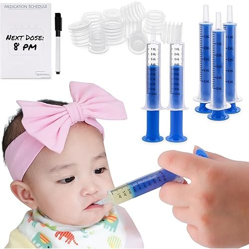 Liquid Medication Bottle Adapter and Oral Syringe Dispenser – Great for Easily Dispensing Medication to Children and Pets - Includes a Medication Reminder Log From Zentious