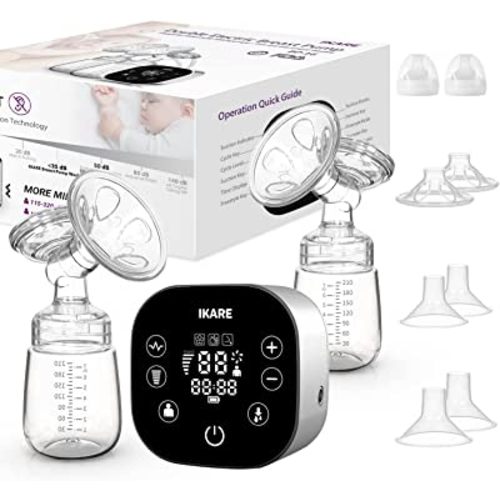 IKARE Hospital Grade Double Electric Breast Pumps Free-Style, 6 Modes & 150 Levels & 3 Size Flanges, Touchscreen LED Display, Pain Free Portable Breast Pump for Travel & Home, Super Quiet (Silver)