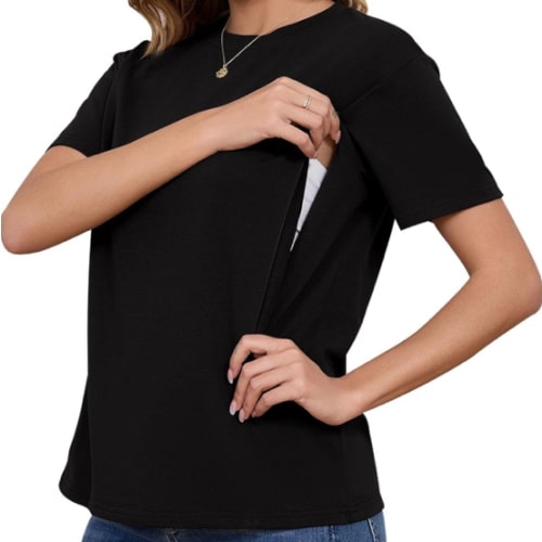 Ecavus Women's Short Sleeve Nursing Shirts for Breastfeeding Hidden Zippers Maternity Nursing Tops