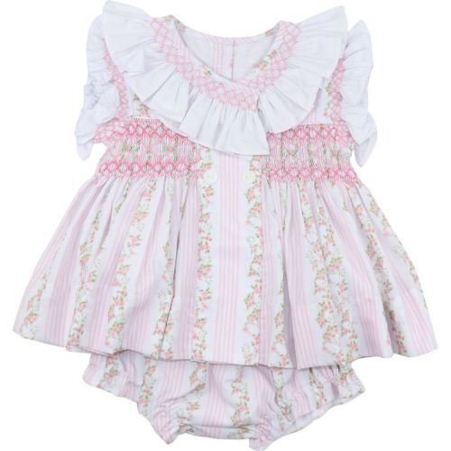 Pink Smocked Rosebud Diaper Set - 3 mo