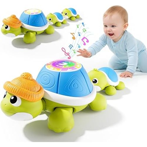 Baby Toys 6-12 Months, Musical Turtle Crawling Toys with Mama and Babies, Baby Learning Toys with Light & Music, Christmas Birthday Gifts for Boys Girls 6,7,8,9-12 Months