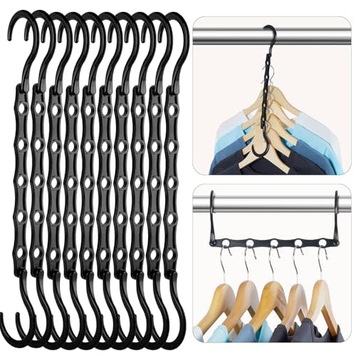 HOUSE DAY Space Saving Hangers Black, Smart Closet Organizer Space Saver, Sturdy Plastic Clothes Hangers for All Types of Clothes, Closet Organizers and Storage, College Dorm Room Essentials (16 Pack)