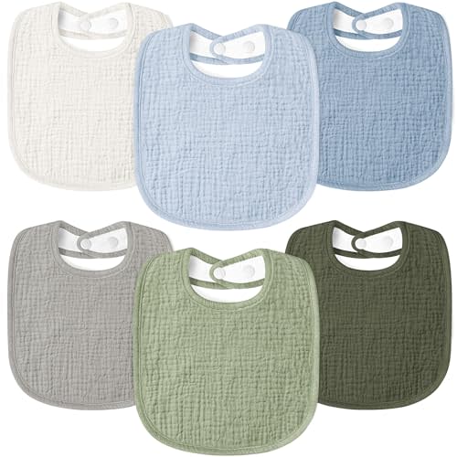 Susurration Muslin Baby Drool Bibs 6Pack Soft Square Adjustable Baby Bandana Bibs for Unisex Girls & Boys