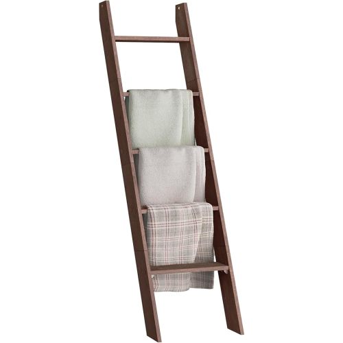 VASAGLE Blanket Ladder Decorative Farmhouse for The Living Room, 5-Tier Ladder Shelf, Ladder Rack for Storage and Decor, Maroon Brown ULLS018T51