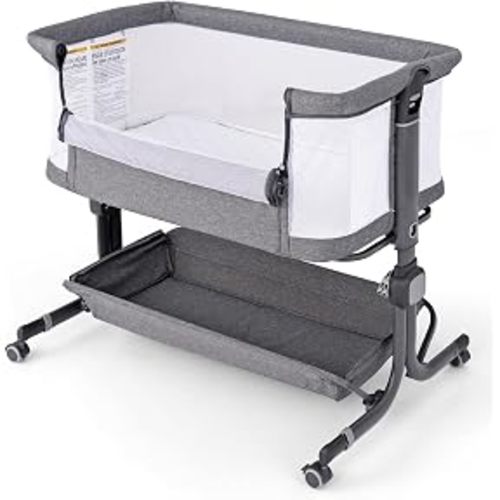 Ezebaby Next To Me Crib, 7-Level Heights Adjustable Bedside Crib, Baby Bassinet with Breathable Mesh, Mattress, Storage Basket, Lockable Wheels, Portable Baby Crib for Birth to 9kg (Dark Gray) : Amazon.co.uk: Baby Products