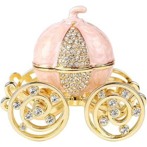 QIFU Classical Pink Pumpkin Carriage Enamel Trinket Box Hinged, Unique Gift for Family
