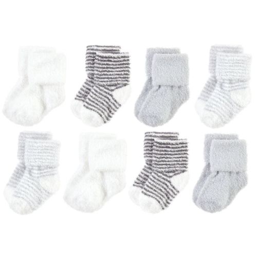 Hudson Baby Cozy Chenille Newborn And Terry Socks, Gray Stripe 8 Pack, 0-6 Months