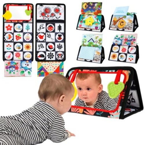 Protoiya Baby Tummy Time Floor Mirror Montessori Infant Sensory Toy Educational Baby Cloth Book Creative Double Sided Cloth Book Toys for 0 to 6 Months Toddlers