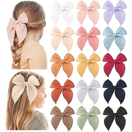 Niceye Fable Girls Hair Bows Cotton Linen Alligator Hair Clips or Little Girls Toddlers Kids Neutral Handmade Hair Accessories - 5.5” bow
