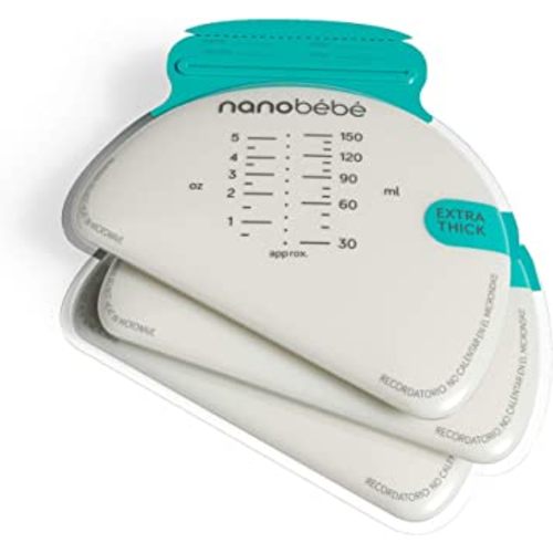Nanobébé 50 Breastmilk Storage Bags - Cools & Thaws Evenly 2X Faster, to Protect nutrients Refill Pack, Breastfeeding Supplies, Save Space & Track Pumping – Breastmilk Bags for Freezer or Fridge