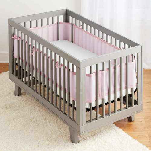 BreathableBaby Breathable Mesh Crib Liner – Classic Collection – Light Pink – Fits Full-Size Four-Sided Slatted and Solid Back Cribs – Anti-Bumper
