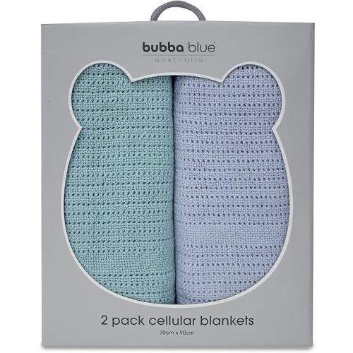 Bubba Blue Cellular Baby Blanket, 70 x 90 cm Size, Dusty Sky/Mint (Pack of 2)