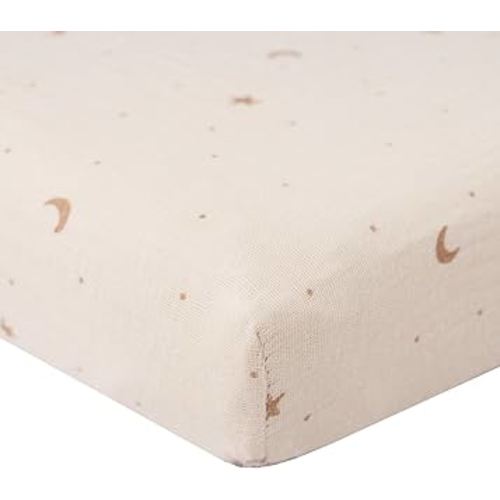 100% Cotton Extra Soft Muslin Fitted Crib Sheet, 28"x 52" Standard Crib Mattress for Boy Girl, Star Moon Rice