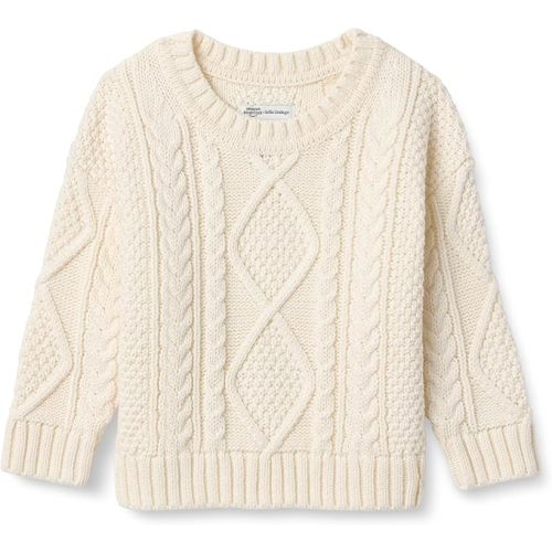 Amazon Essentials x Sofia Grainge Babies, Toddlers and Boys' Cotton Cable Design Crewneck Sweater with Ribbing