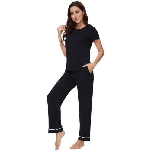 WiWi Viscose from Bamboo Pajamas for Women Pajama Sets Soft Short Sleeve Loungewear with Pants Pjs Lounge Set S-XXL