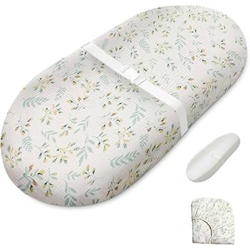 Blissful Diary Muslin Baby Changing Pad with Waterproof Lining Foam, Baby Changing Table Pad with Cover for Dressers (Botanical Leaf, Avocado)