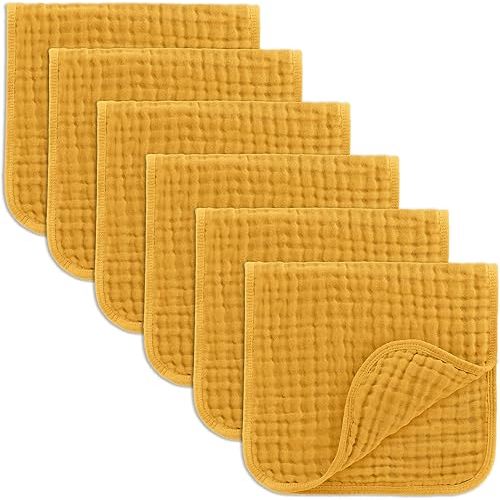 Comfy Cubs Muslin Burp Cloths Set Large 100% Cotton Hand Washcloths for Babies, Baby Essentials 6 Layers Extra Absorbent and Soft Boys & Girls Baby Bibs & Burp Cloths Set (Turmeric, 6-Pack, 20" X10")