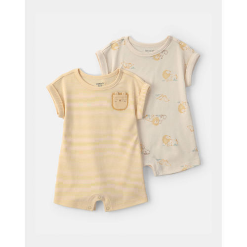 Baby 2-Pack Lion Short-Sleeve Rompers - Yellow/Ivory