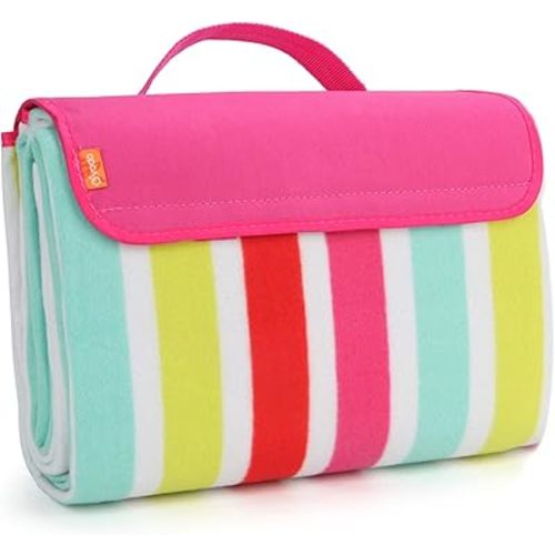 yodo Outdoor Picnic Blanket Water-Resistant for Camping Hiking Festivals,Rose Stripe