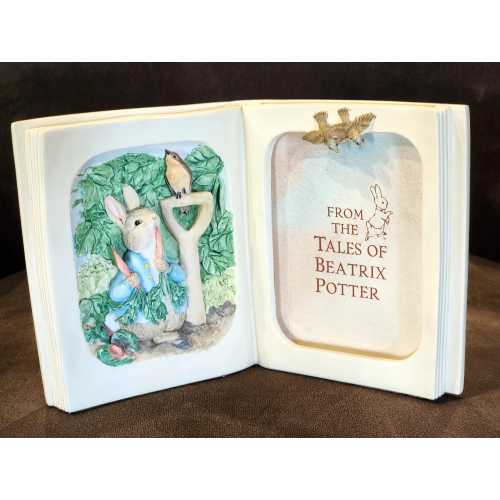 The Tale of Peter Rabbit Picture Frame with Original Box 1995 Open Book Relief Image Holds Picture 4 x 2 3/4" ~ Child or Nursery Room Decor