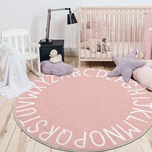 HEBE 4ft Round Kids Play Rug ABC Alphabet Nursery Rug for Bedroom Playroom Non Slip Fun Educational Playmat Round Circle Carpet Crawling Mat for Classroom Infant Toddlers