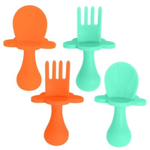 Grabease Baby Spoons Toddler Utensils Baby Spoon Toddler Forks, BPA-Free & Phthalate-Free, 2 Sets, Mint and Orange