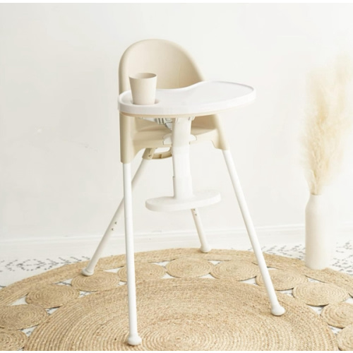FUNNY SUPPLY 3-in-1 Cute Folding High Chair, Perfect Modern Space Saving Highchair with Detachable Double Tray, 3-Point Harness, Cream Color