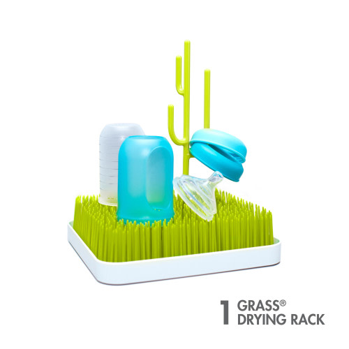Boon Grass Countertop Drying Rack, Low-Profile Easy to Clean Baby Bottle Drying Rack, Green