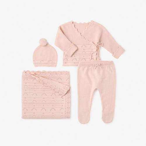 Pink Cashmere Pointelle Layette Set with Box PINK / NB