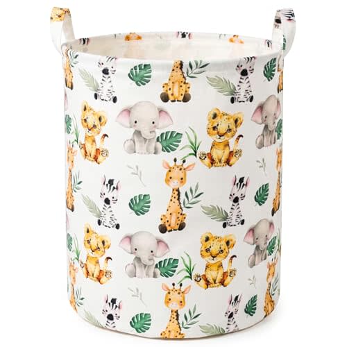 Kids Laundry Basket Waterproof Woodland Animals Baby Laundry Hamper Dirty Clothes Basket Child Toy Organizer Storage Bedroom Nursery Hamper for Boys Or Girls Bedroom Decor (Safari)