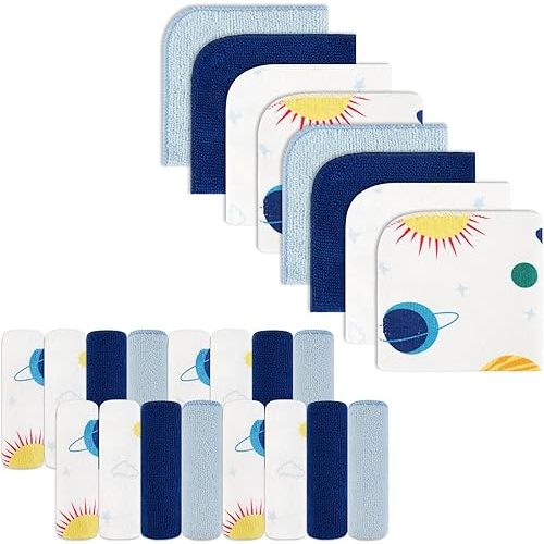 softan Baby Washcloths, 24Pack Baby Wash Cloths Extra Soft & Ultra Absorbent, Baby Towels Face Towel Unisex for Boys Girls Face & Body, Washclothes Gentle on Sensitive Skin, 9''x 9''Blue Planet
