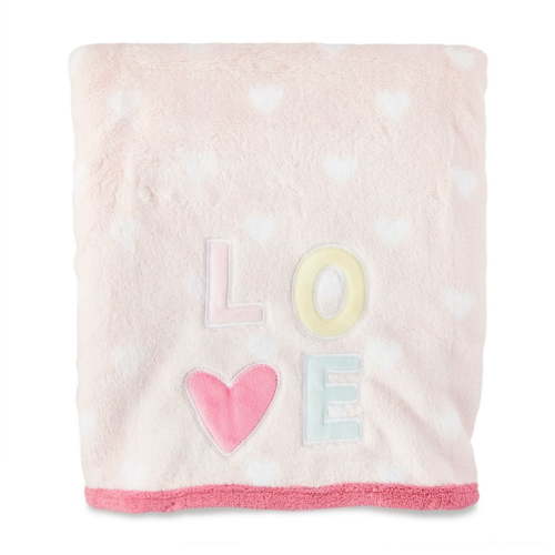 Parent's Choice Pink & White Love Appliqued Plush Baby Blanket, Infant Girl, 30" x 40"