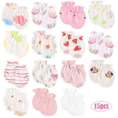 Deago 15 Pairs Newborn Baby Cotton Mittens No Scratch Gloves Unisex Newborn Mittens for Baby Boys Girls 0-5 Months