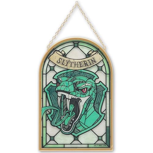 Harry Potter Slytherin Crest Hanging Glass Wall Decor - Vintage Slytherin Wall Art for Home