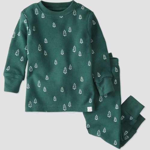 Baby Waffle Knit Evergreen Trees Pajamas Set, Tree Farm Print - 2T