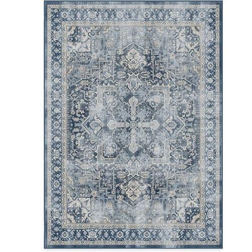 Ruggable Washable 5x7 Area Rug, Kamran Admiral Blue, Premium Vintage Rugs for Living Room, Bedroom, Kitchen, Office, Classroom with Gripper Non Slip Pad