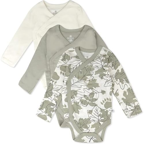 HonestBaby Baby Long Sleeve Side-Snap Organic Cotton Kimono Bodysuits (3 Pack)