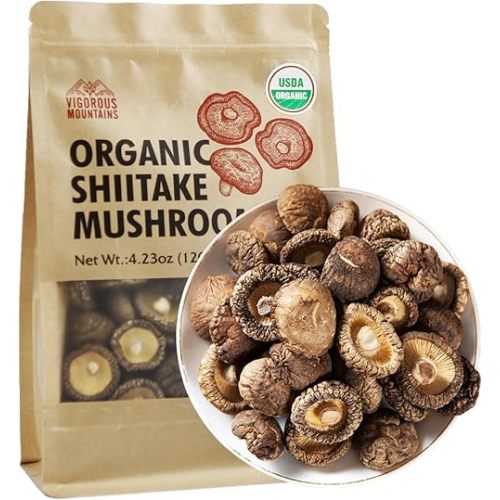 VIGOROUS MOUNTAINS USDA Organic Dried Shiitake Mushrooms Dry Dehydrated Mushrooms for Cooking 4.23oz, 120g