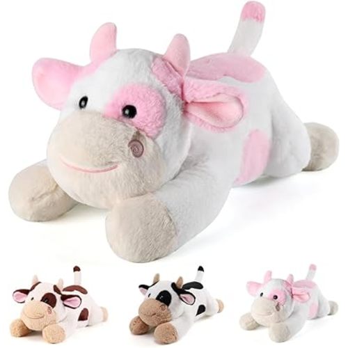 gnomantic Cow Weighted Stuffed Animals - 22 Inch 4.5 Pounds Weighted Plushies Cow Stuffed Animals - Big Plush Pillow - Cute Plush Toys Gifts for Kids & Adults (22" 4.5 lbs Pink)