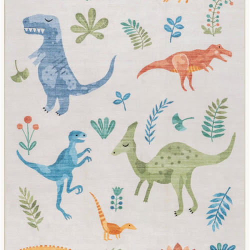Kayleigh Kids Spill Proof Washable Dinosaur Rug | White Multicolor – Rugs USA